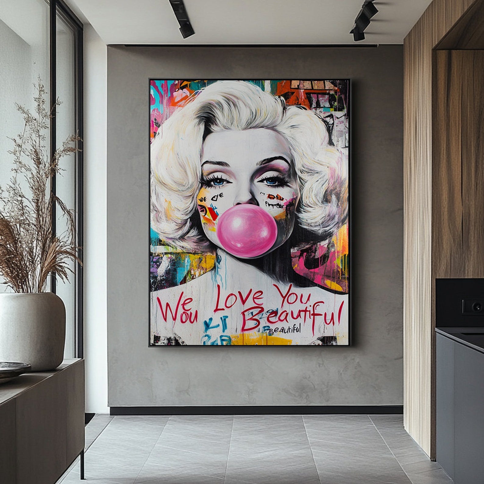 Pop Diva — Graffiti Pop Art Portrait Oil Painting, Modern Street Style Wall Art