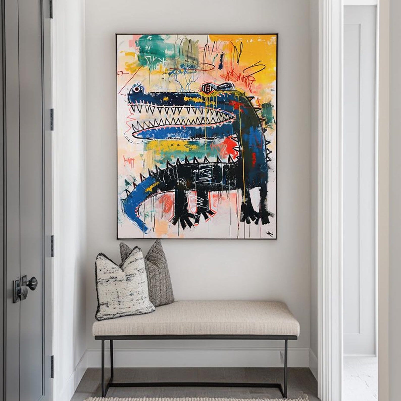 Urban Rex – Vibrant Graffiti Art Crocodile Wall Decor, Street Art Style Abstract Painting for Home Decoration