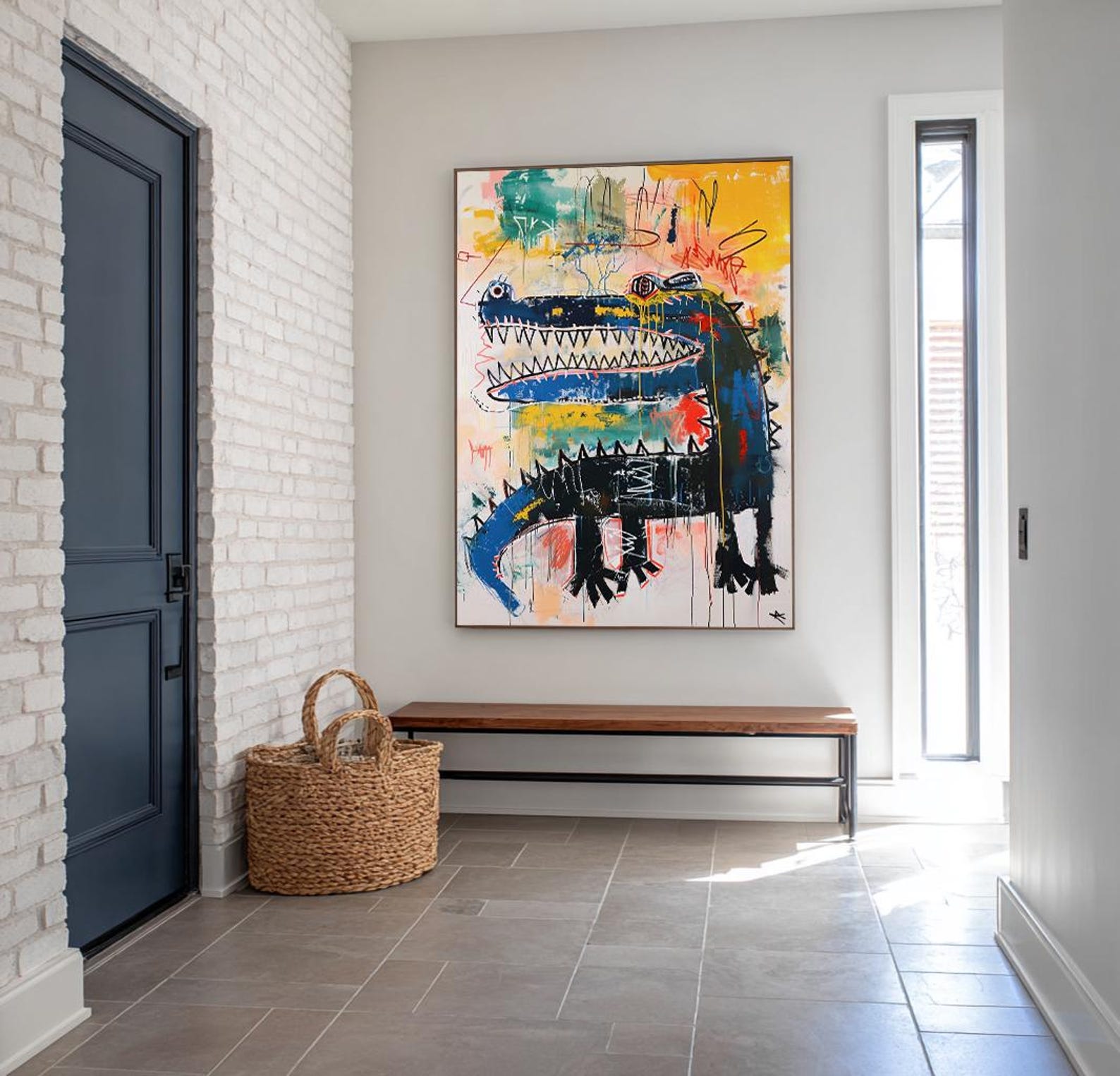 Urban Rex – Vibrant Graffiti Art Crocodile Wall Decor, Street Art Style Abstract Painting for Home Decoration