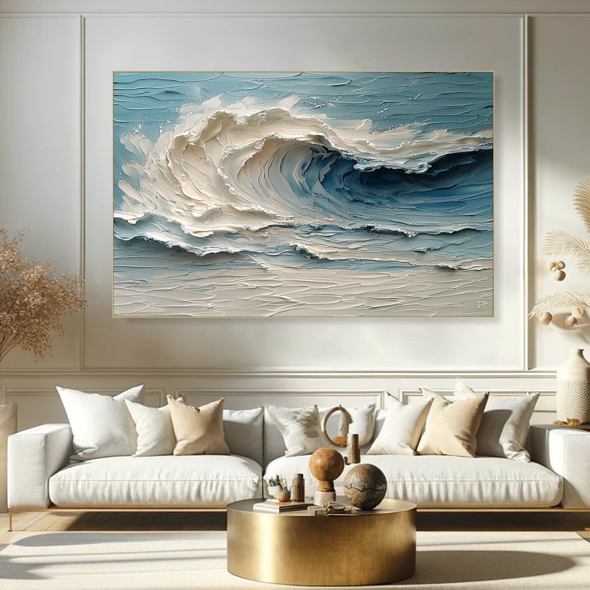 Ocean Haze-3D Textured Ocean Wave Oil Painting, Impasto Seaside Wall Art for Home Decor