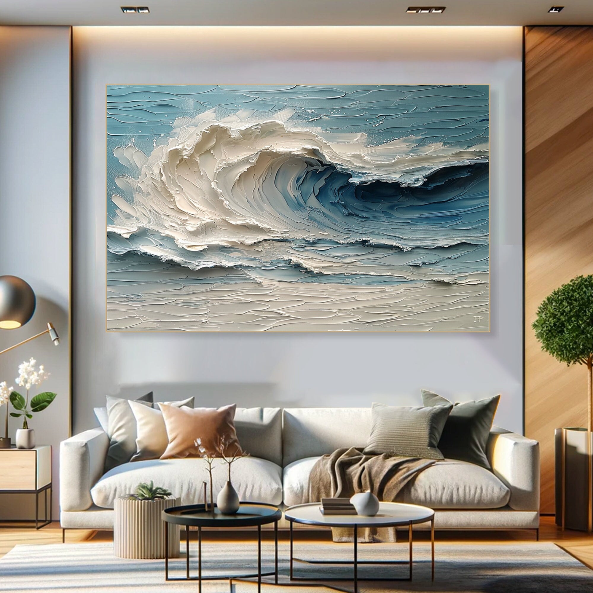 Ocean Haze-3D Textured Ocean Wave Oil Painting, Impasto Seaside Wall Art for Home Decor