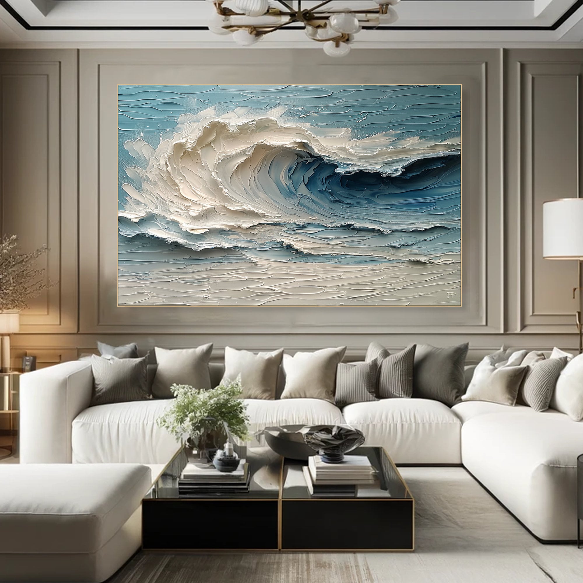 Ocean Haze-3D Textured Ocean Wave Oil Painting, Impasto Seaside Wall Art for Home Decor