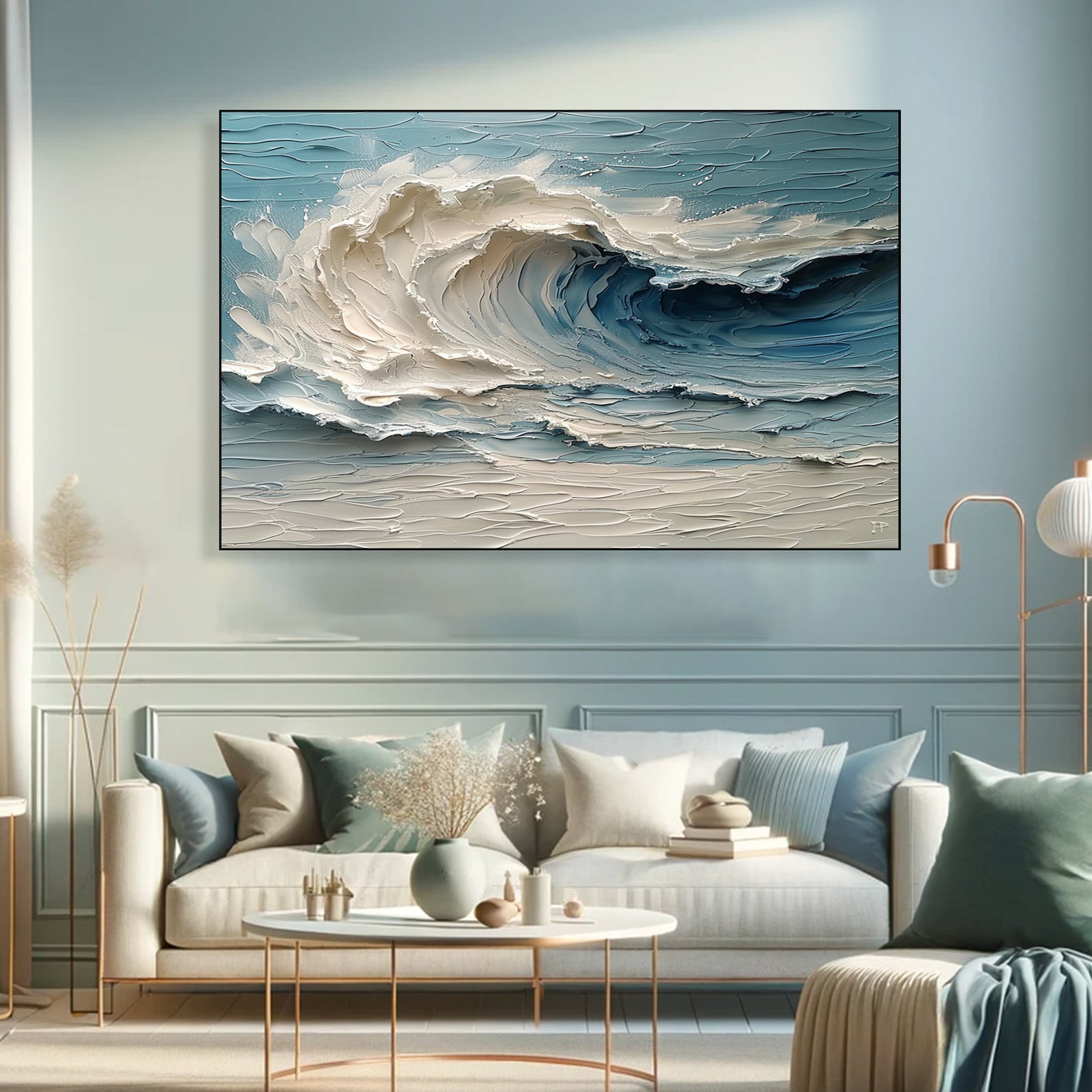 Ocean Haze-3D Textured Ocean Wave Oil Painting, Impasto Seaside Wall Art for Home Decor