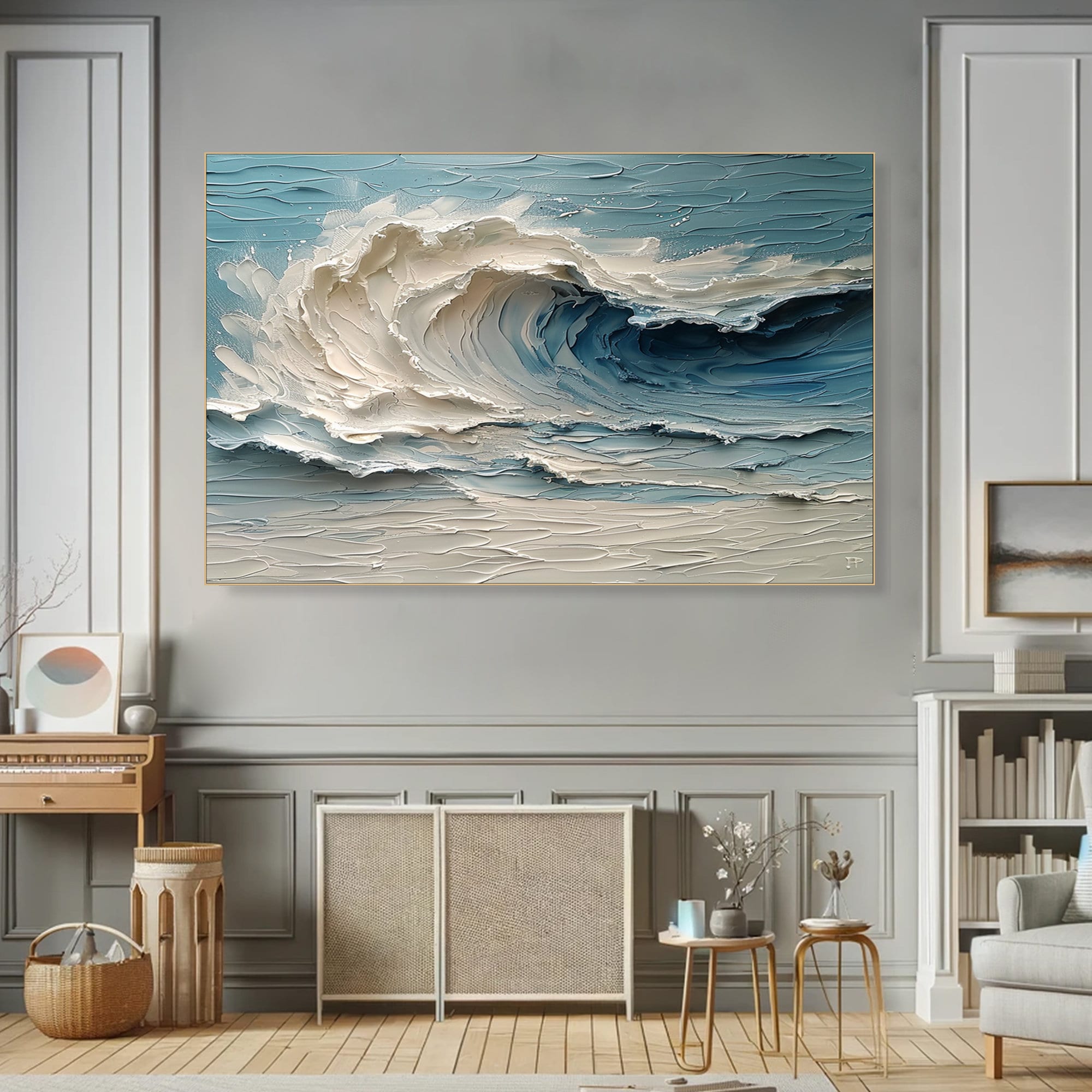 Ocean Haze-3D Textured Ocean Wave Oil Painting, Impasto Seaside Wall Art for Home Decor