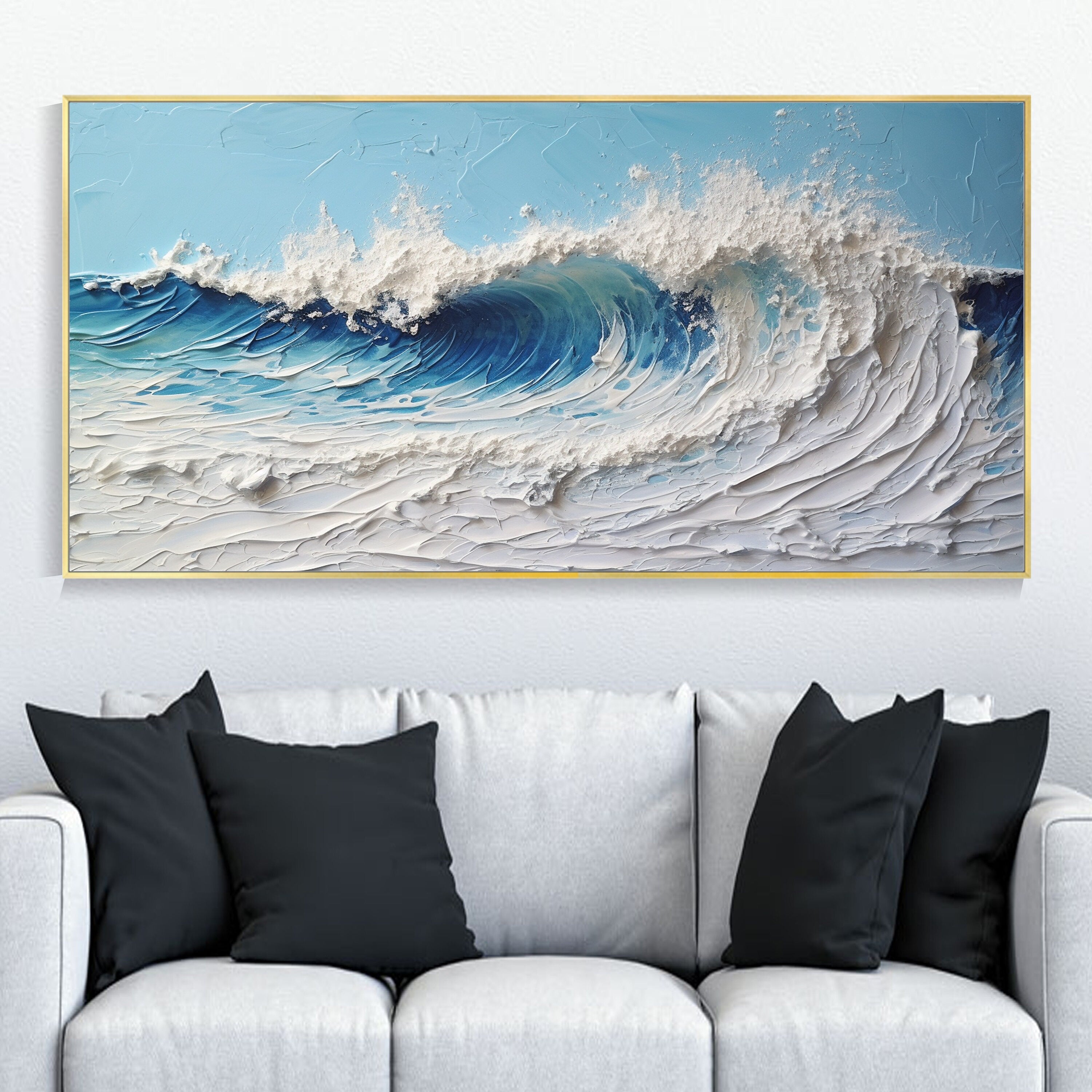 Ocean's Whisper Palette Knife Painting Oil Painting Textured Ocean Wave Art Modern Canvas Art