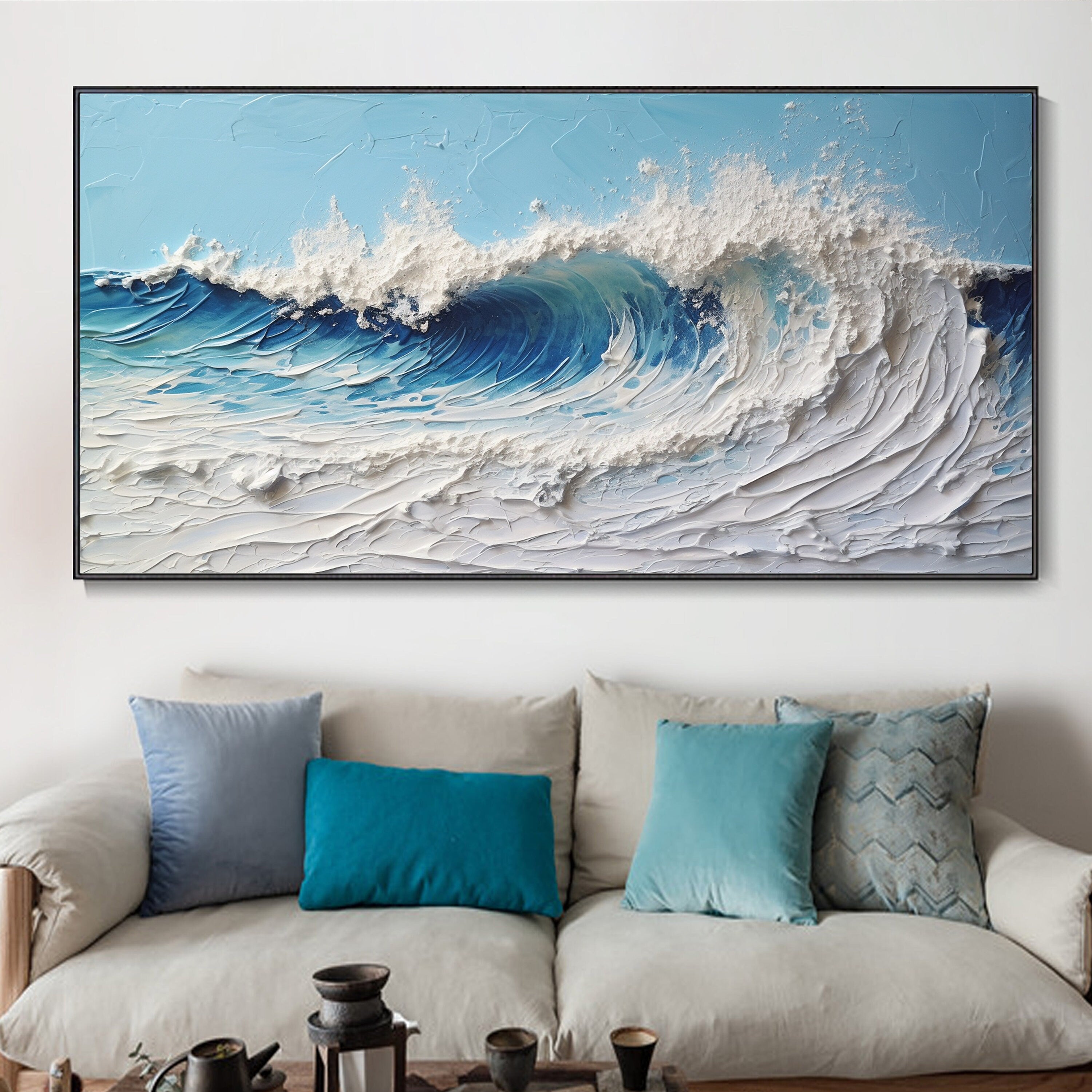 Ocean's Whisper Palette Knife Painting Oil Painting Textured Ocean Wave Art Modern Canvas Art