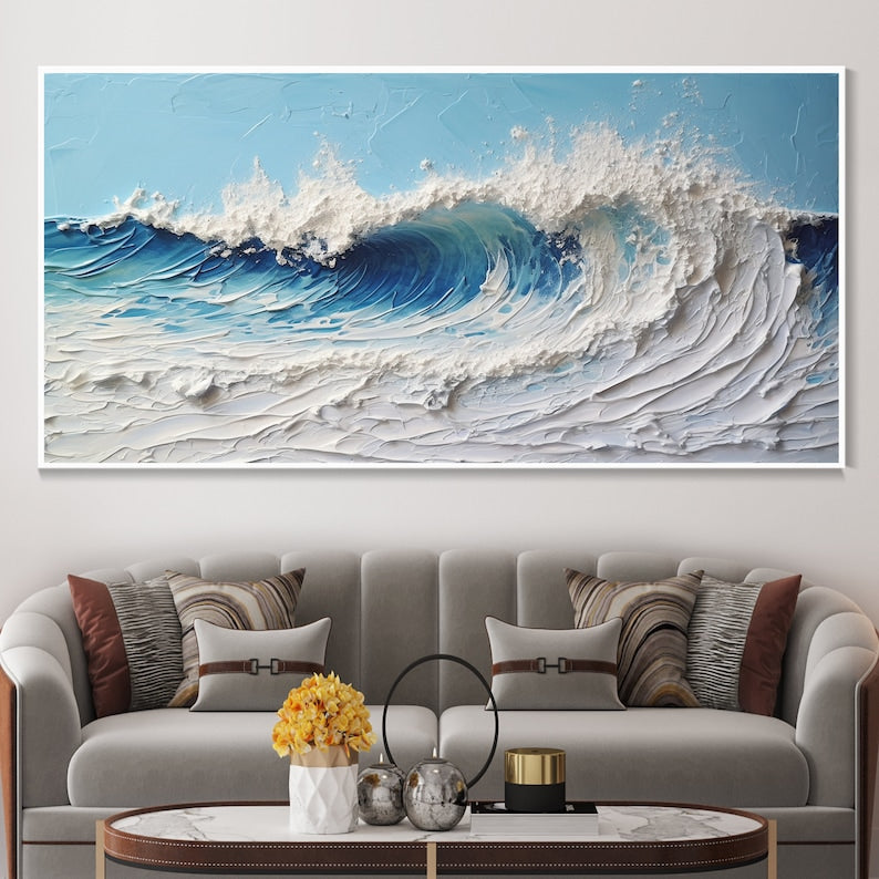 Ocean's Whisper Palette Knife Painting Oil Painting Textured Ocean Wave Art Modern Canvas Art