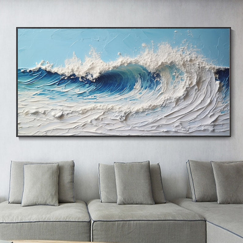 Ocean's Whisper Palette Knife Painting Oil Painting Textured Ocean Wave Art Modern Canvas Art