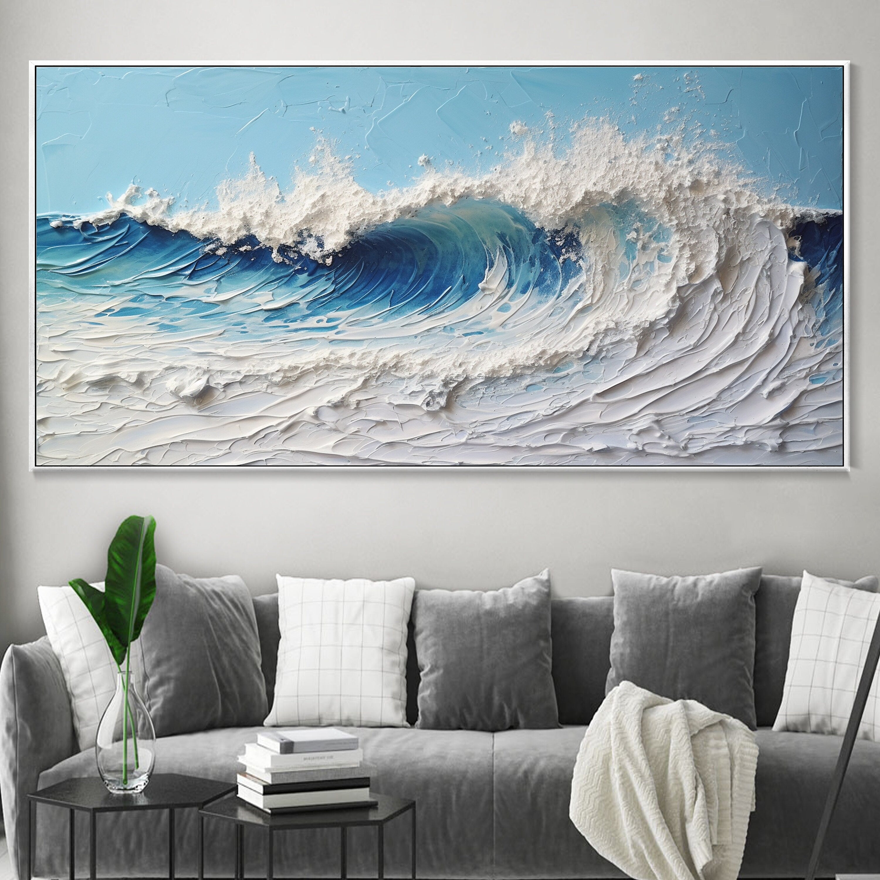 Ocean's Whisper Palette Knife Painting Oil Painting Textured Ocean Wave Art Modern Canvas Art