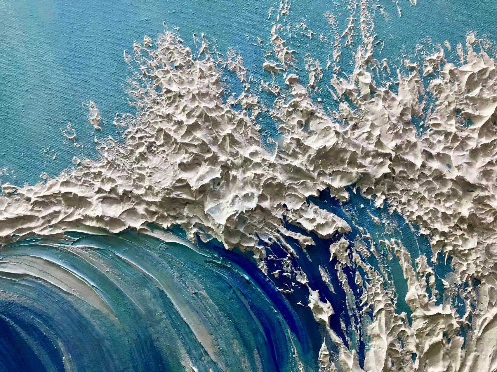 Ocean's Whisper Palette Knife Painting Oil Painting Textured Ocean Wave Art Modern Canvas Art