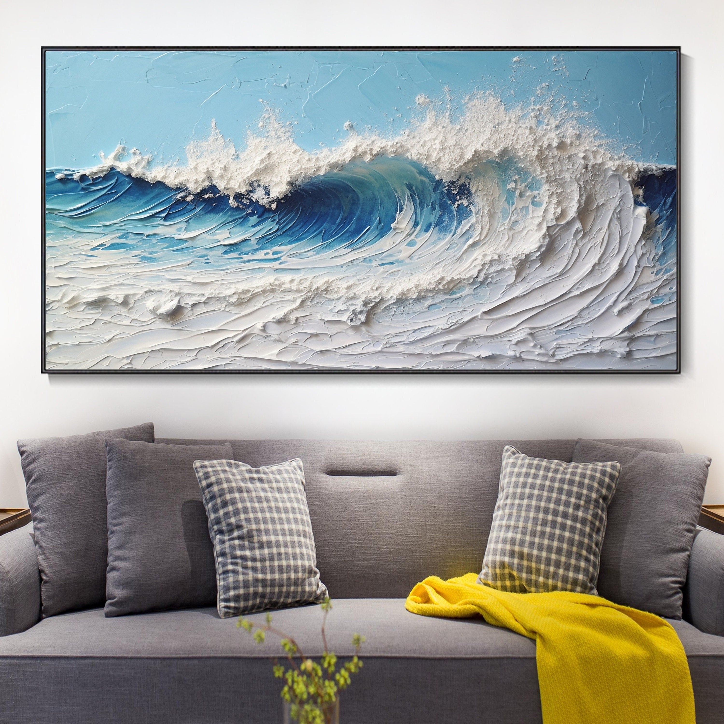 Ocean's Whisper Palette Knife Painting Oil Painting Textured Ocean Wave Art Modern Canvas Art