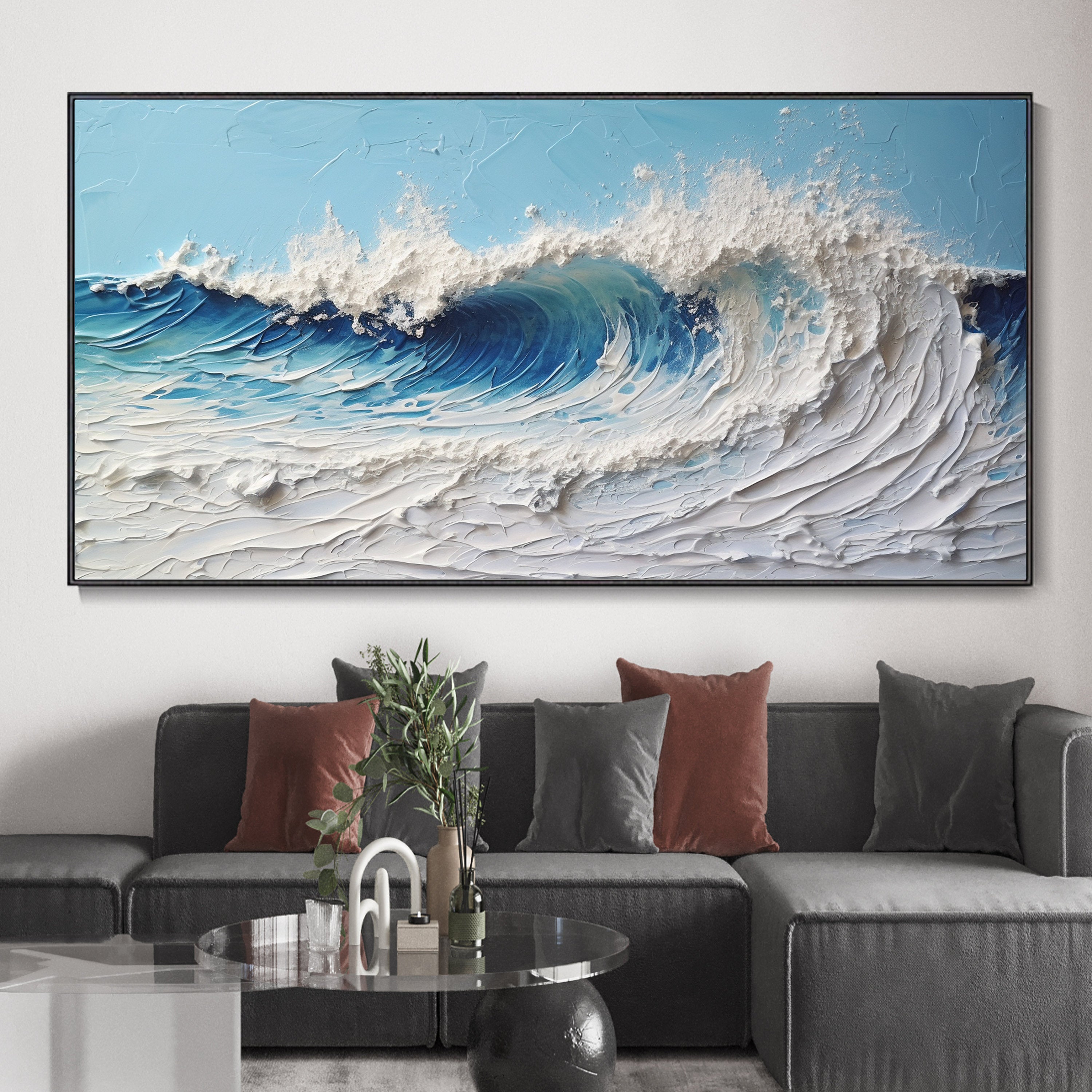 Ocean's Whisper Palette Knife Painting Oil Painting Textured Ocean Wave Art Modern Canvas Art