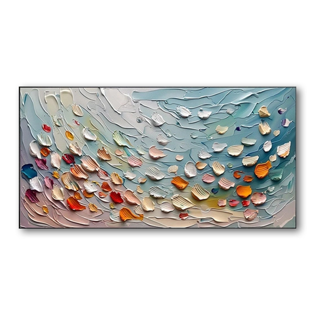 Ocean Shells Serenade – Textured Abstract Coastal Oil Painting