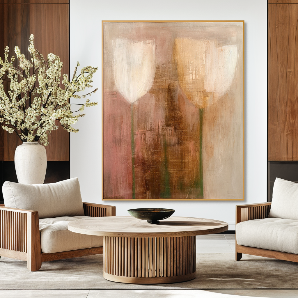 Silent Tulip Elegance – Minimalist Abstract Floral Oil Painting