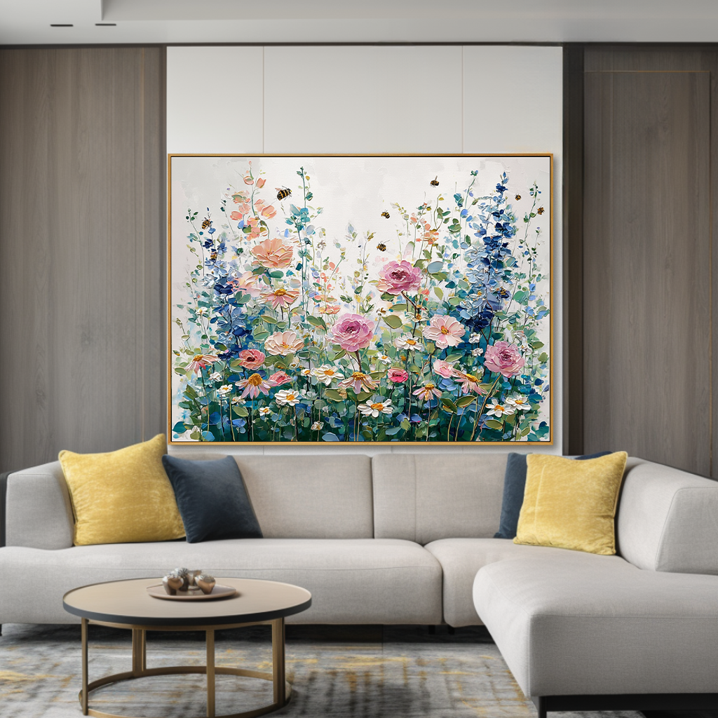 Vibrant Garden of Blooms - Colorful Textured Flower Oil Painting