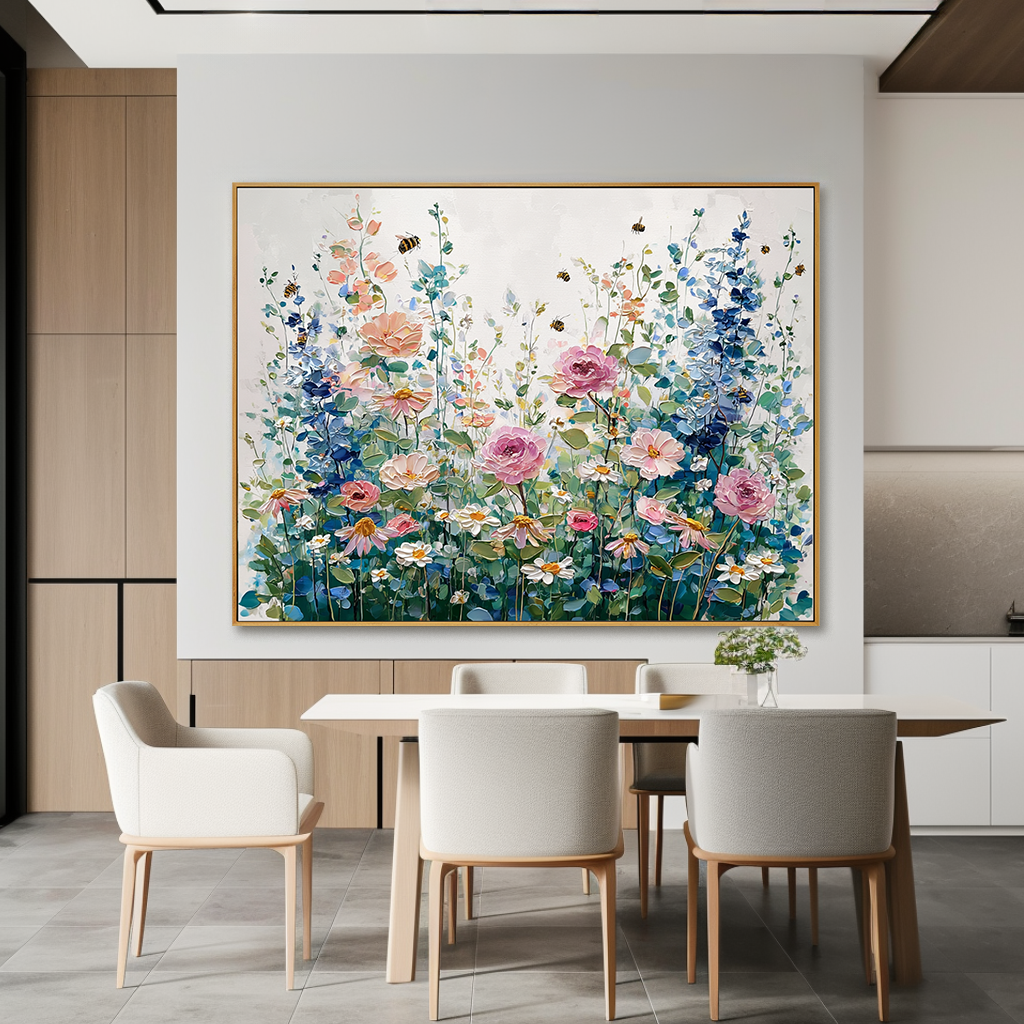 Vibrant Garden of Blooms - Colorful Textured Flower Oil Painting