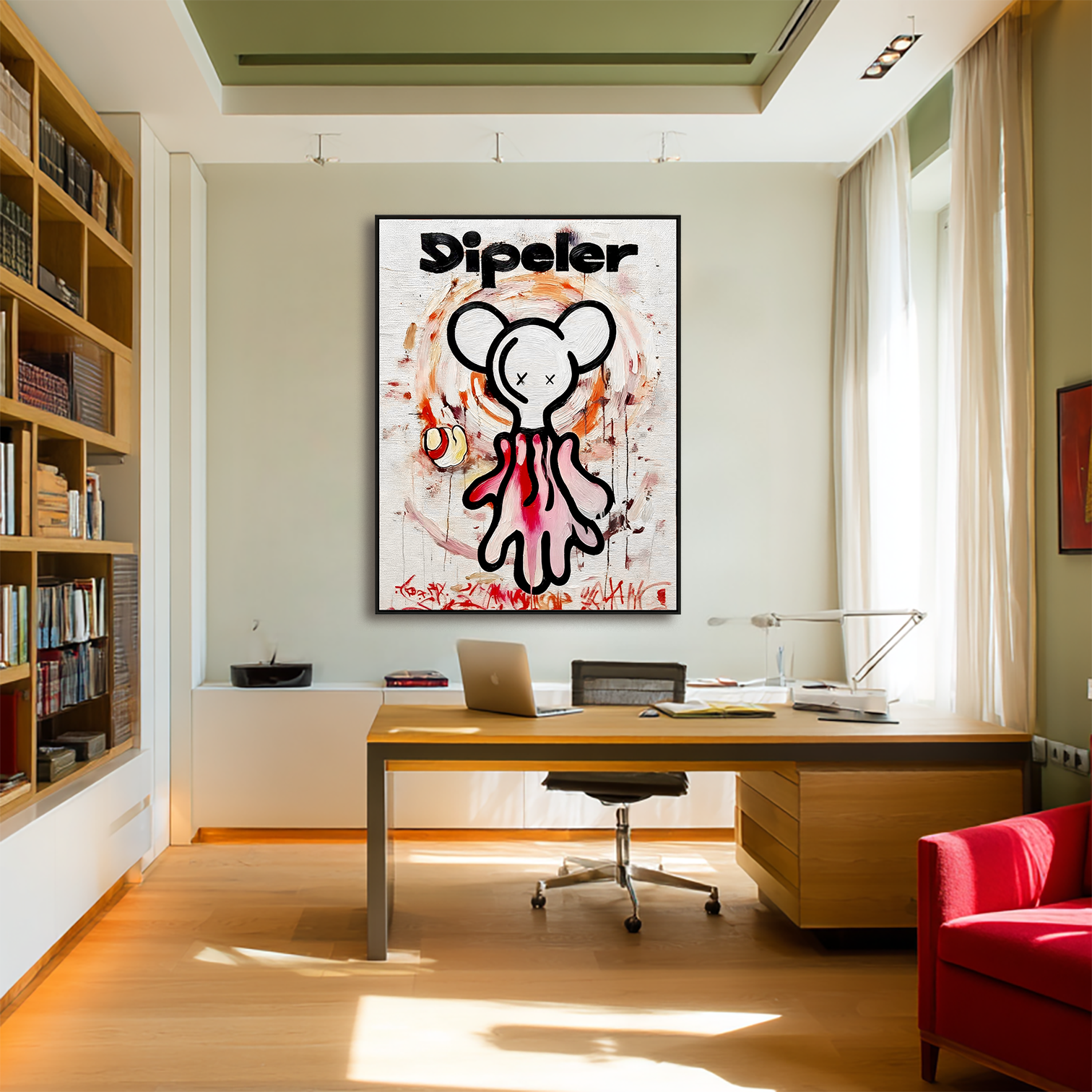 Playful character painting with crossed eyes and expressive paint splashes