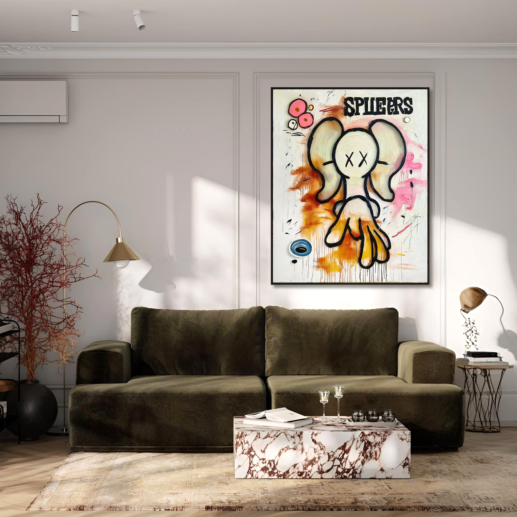 Playful character wall art displayed in a modern kids room with creative decor