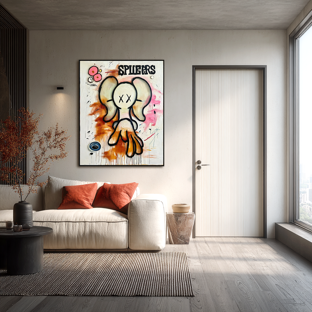 Playful character wall art displayed in a modern kids room with creative decor