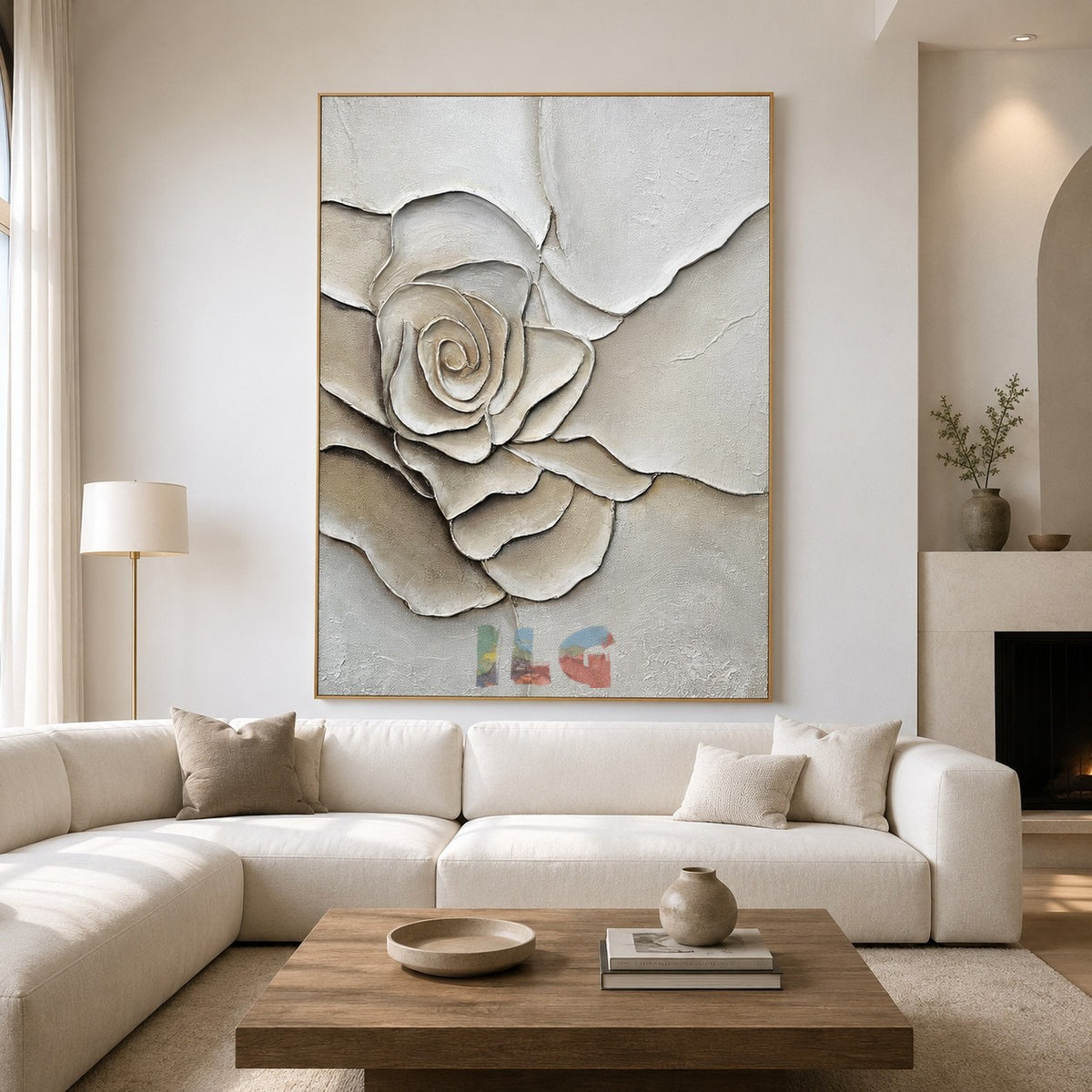 Cream Petal – Textured Rose Wall Art, Hand-Painted Neutral Floral Canvas for Modern Home Decor