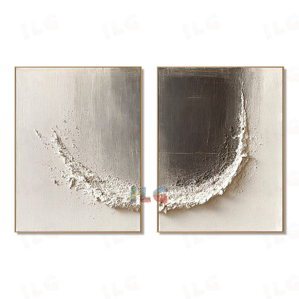 Ivory Crescent Diptych – Abstract Textured Wall Art