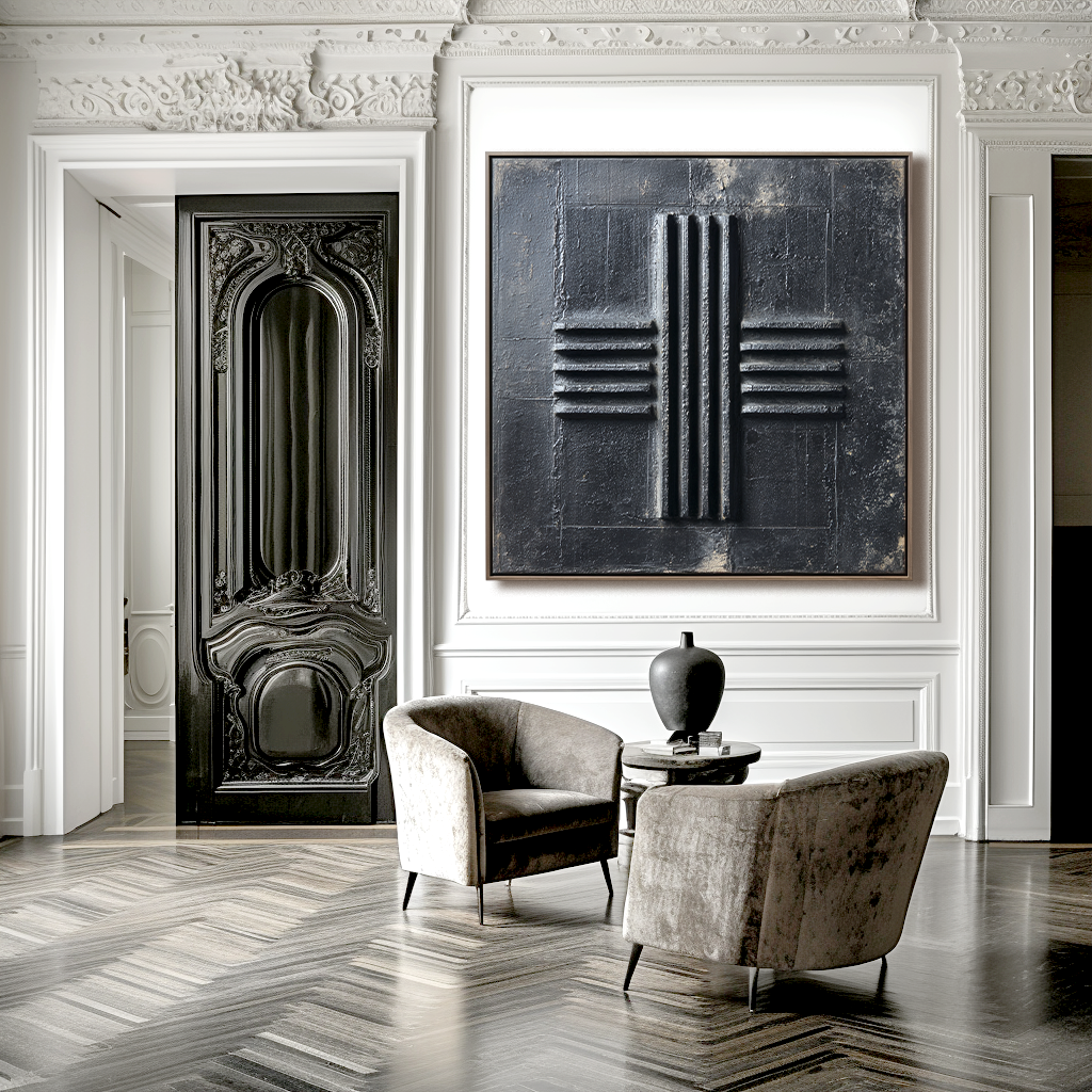 Silent Structure – Abstract Geometric Textured Black Wall Art, Modern Minimalist 3D Relief Decor for Home