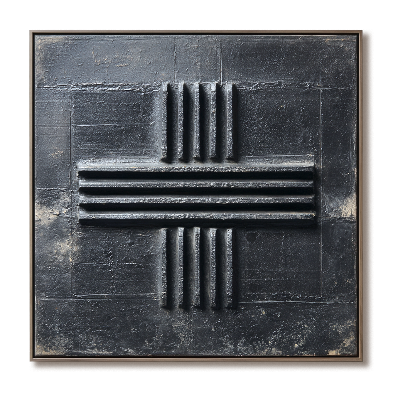Abstract Geometric Textured Black Wall Art - Modern Minimalist 3D Relief Decor for Home