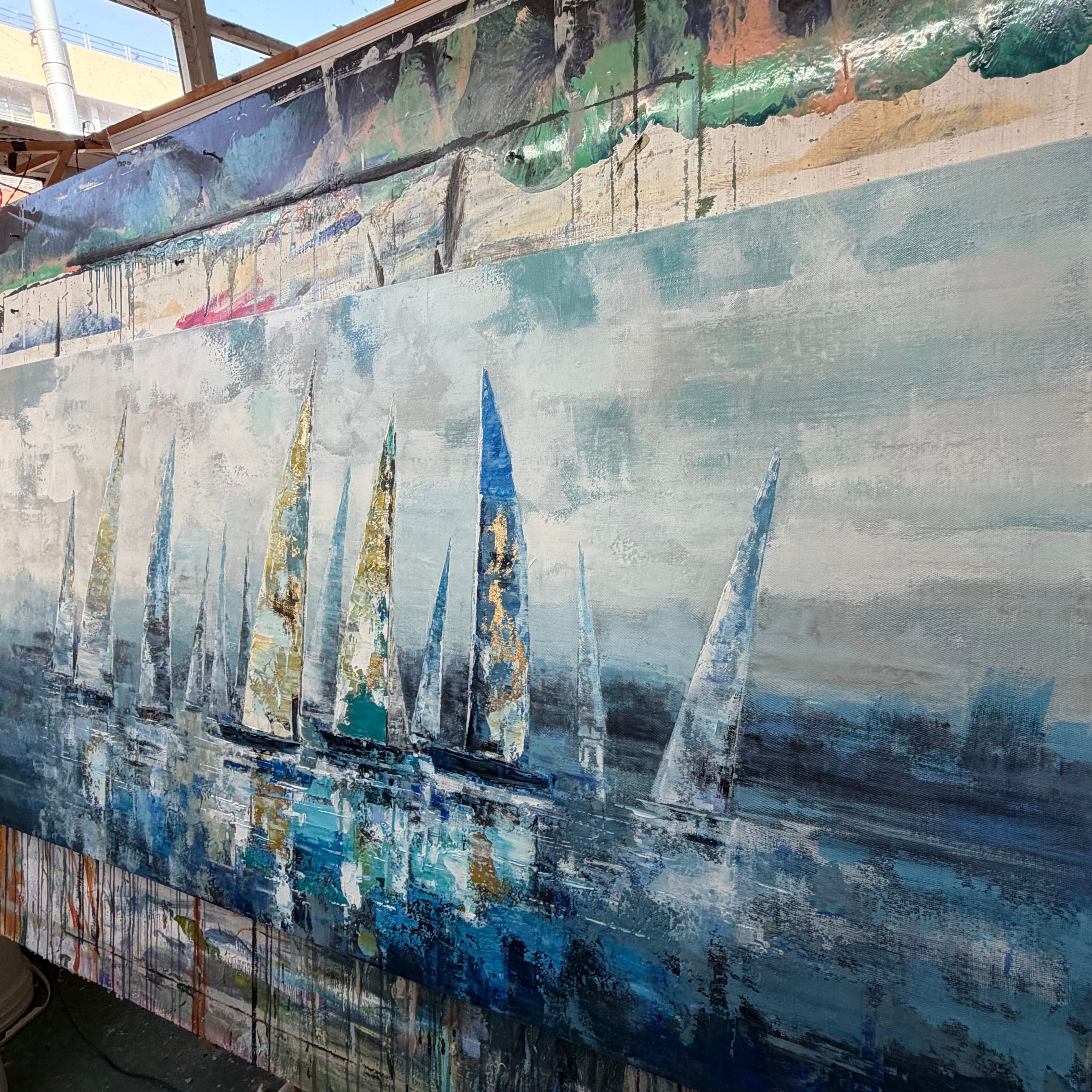 Drifting Harbor – Textured Abstract Sailboat Wall Art