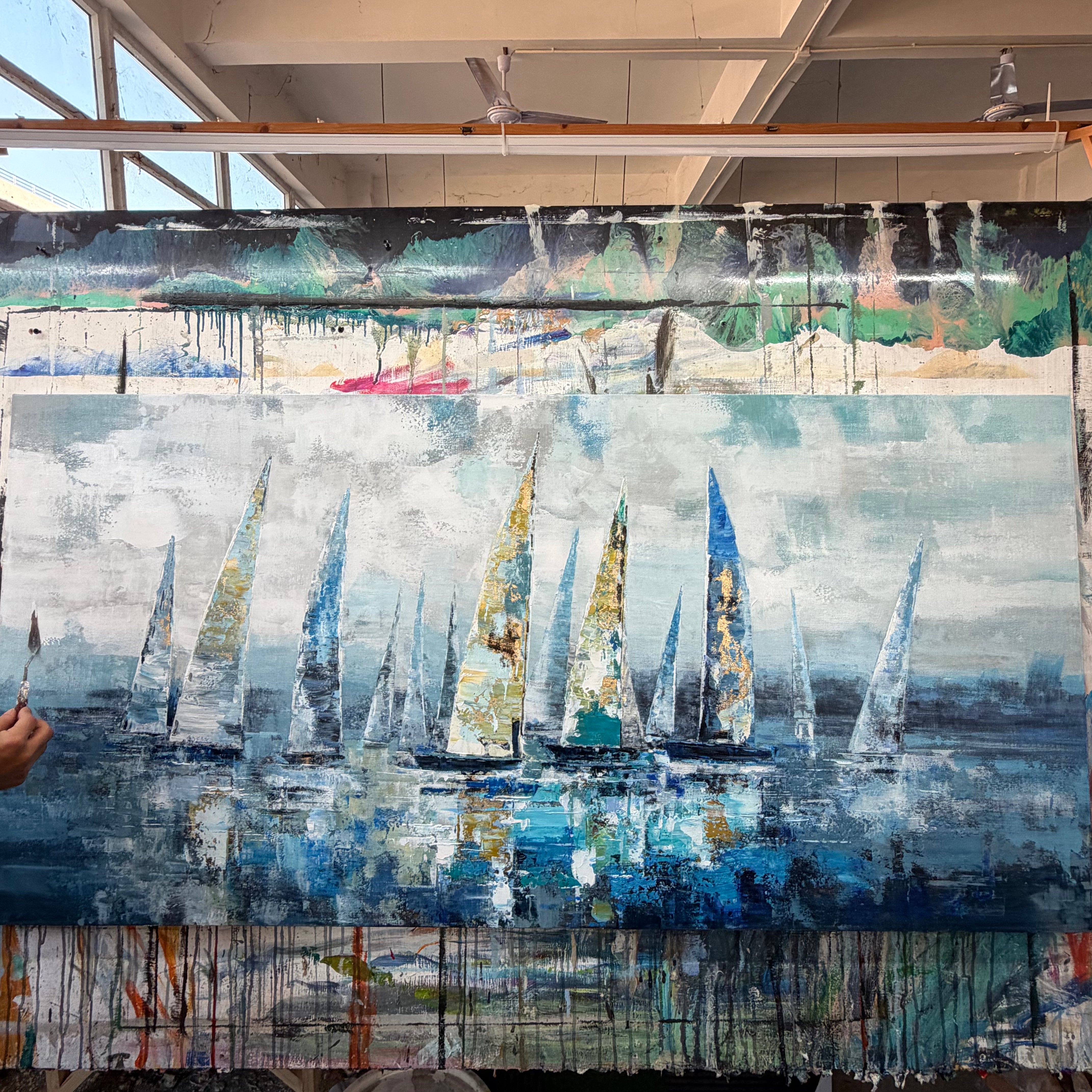 Drifting Harbor – Textured Abstract Sailboat Wall Art