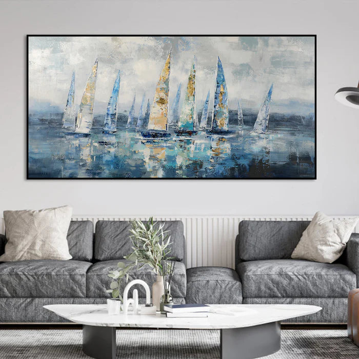Drifting Harbor – Textured Abstract Sailboat Wall Art