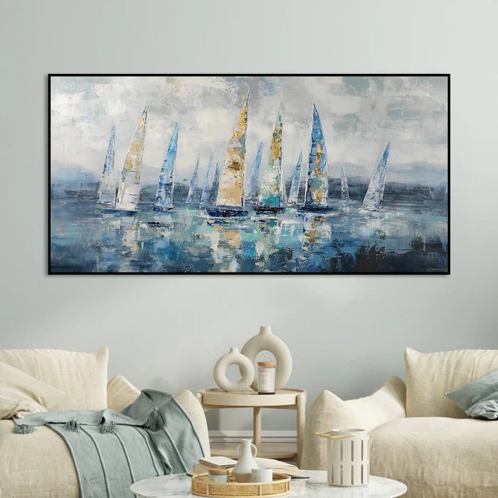 Drifting Harbor – Textured Abstract Sailboat Wall Art