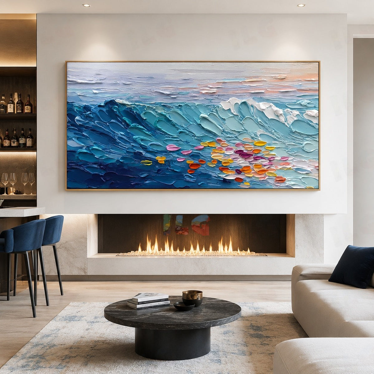 Azure Tide Garden – Textured Ocean Wall Art