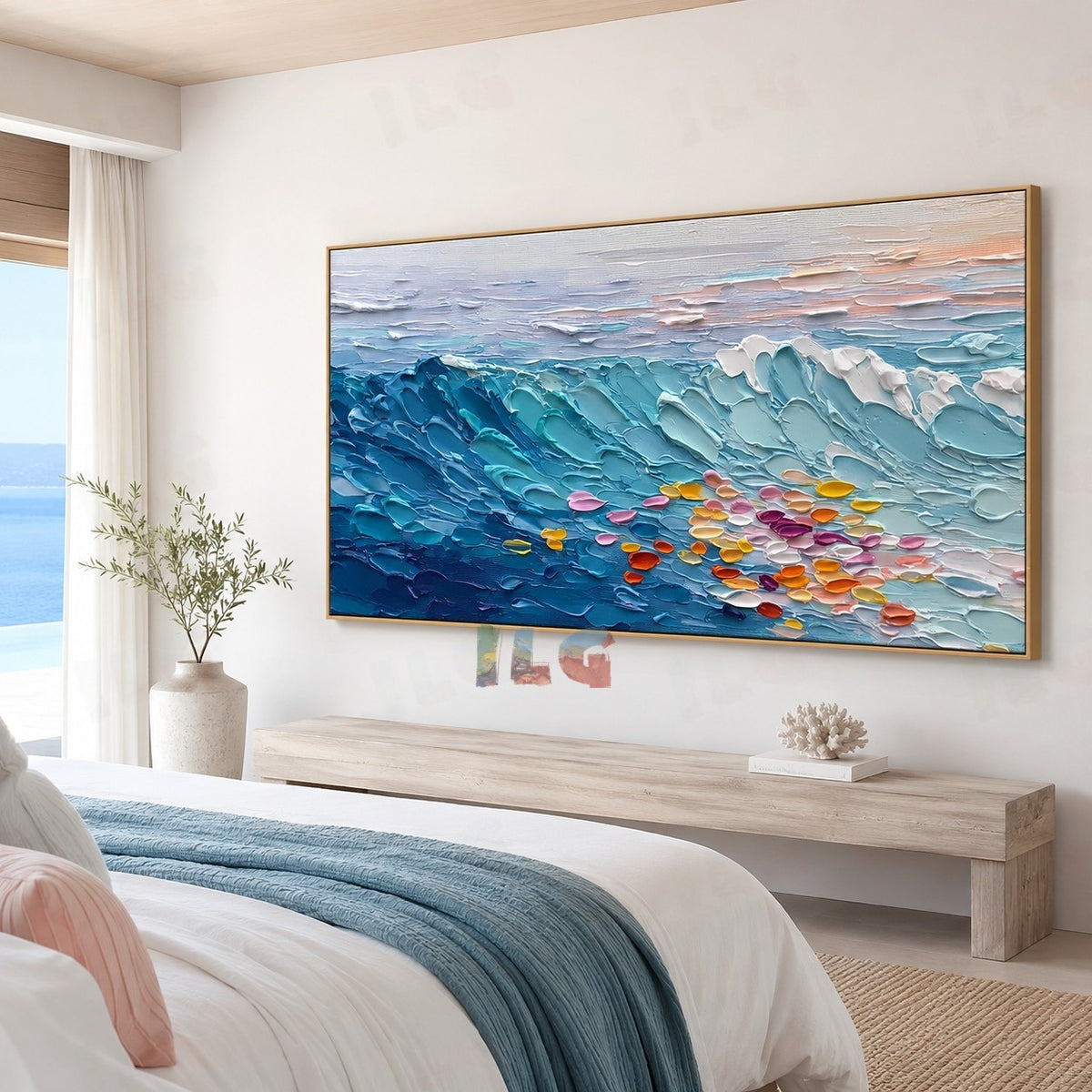 Azure Tide Garden – Textured Ocean Wall Art