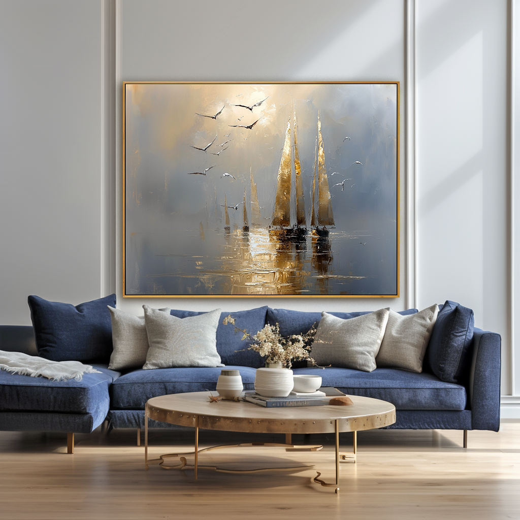 Luminous Sail – Hand-Painted Sailboat Oil Painting | Modern Coastal Wall Art