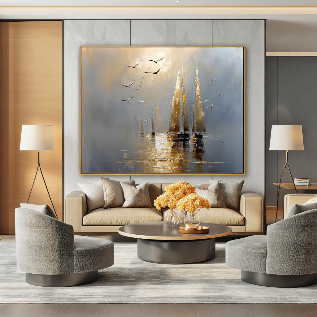 Luminous Sail – Hand-Painted Sailboat Oil Painting | Modern Coastal Wall Art