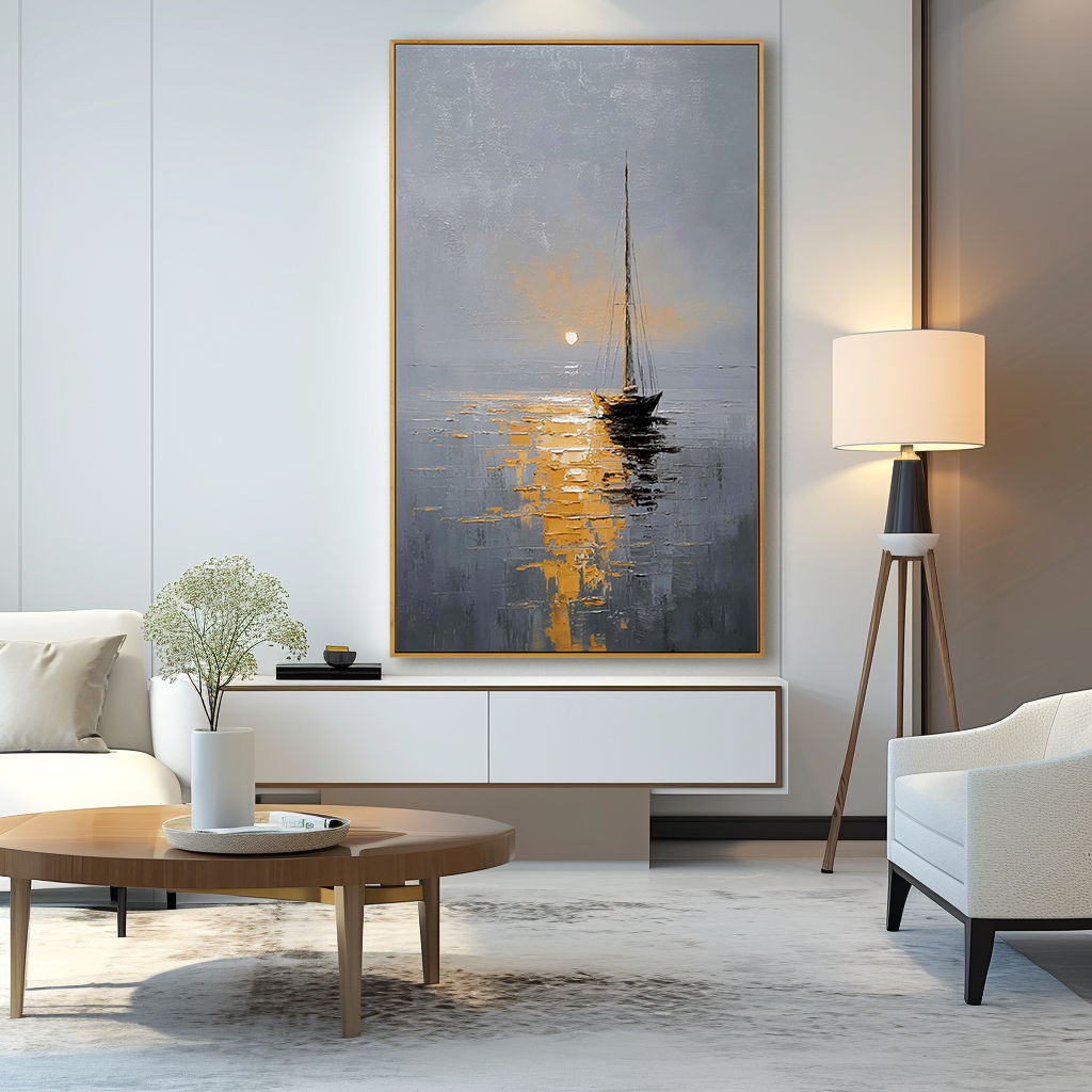 Ocean Whisper – Hand-Painted Sailboat Oil Painting Acoustic Panel