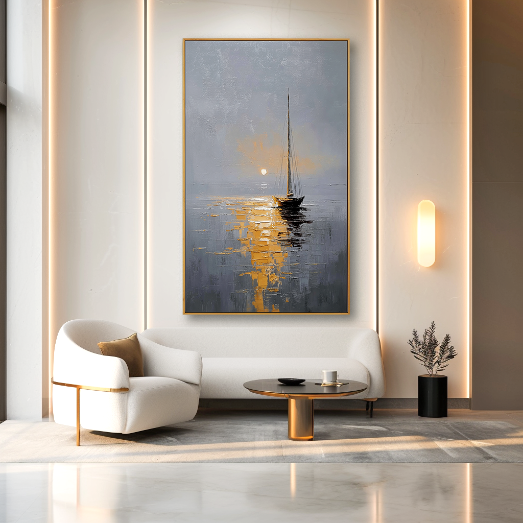 Ocean Whisper – Hand-Painted Sailboat Oil Painting Acoustic Panel