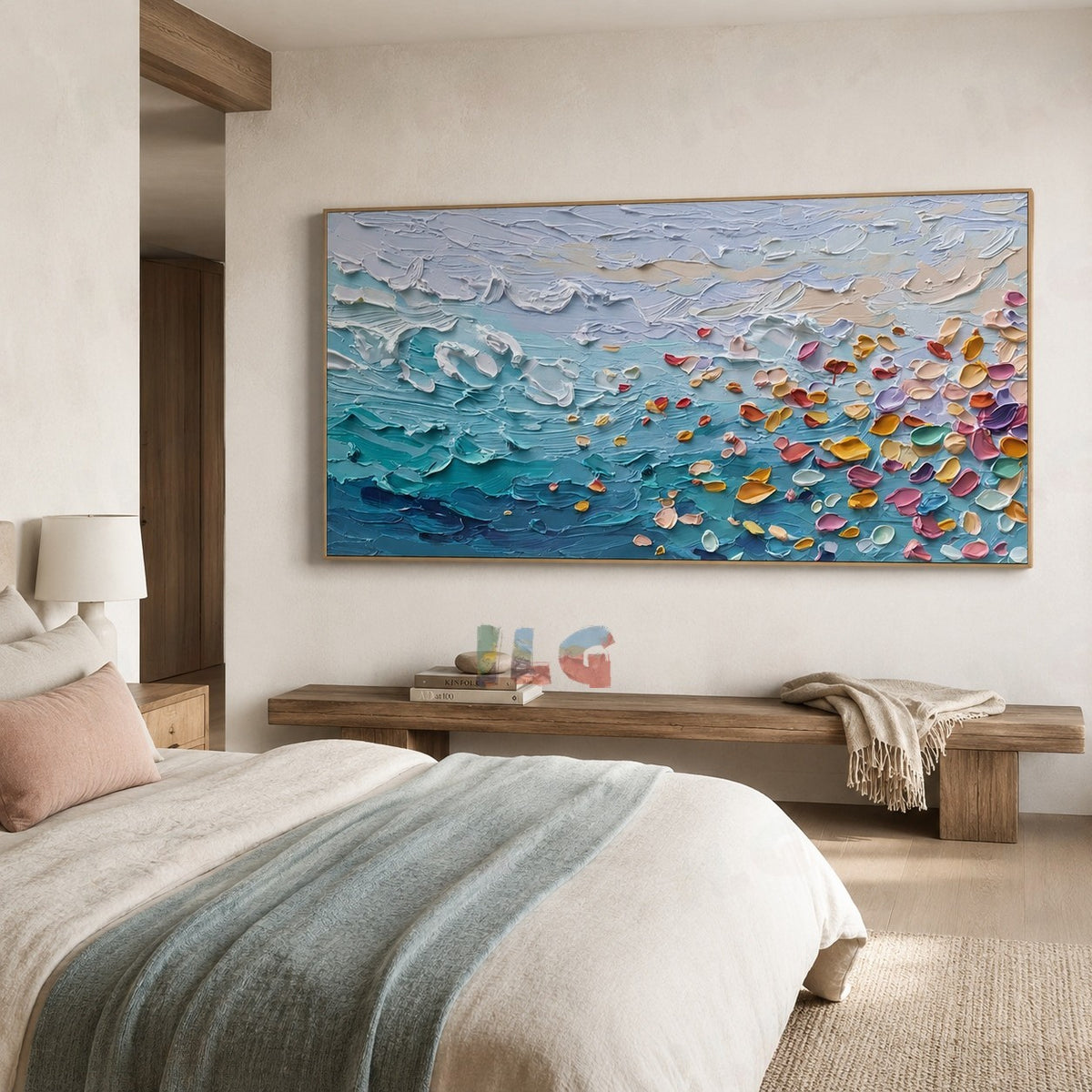 Petal Surf Reverie – Textured Ocean Wall Art