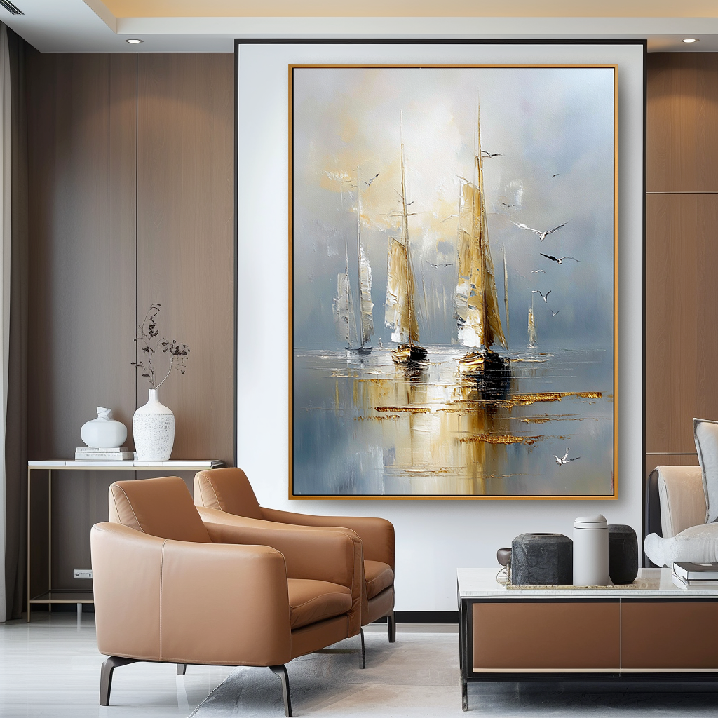 Tranquil Sail – Acoustic Panel Hand-Painted Sailboat Artwork