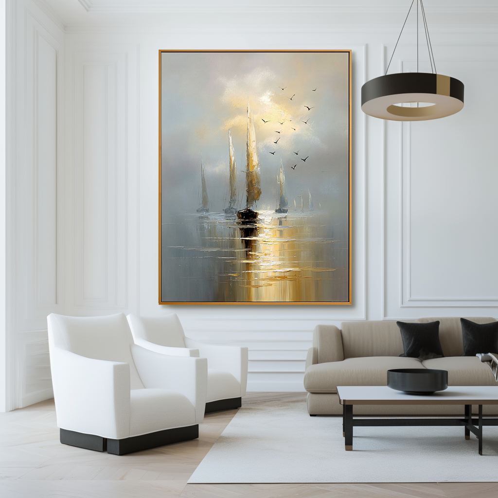 Tranquil Voyage – Hand-Painted Sailboat Oil Painting on Acoustic Panel