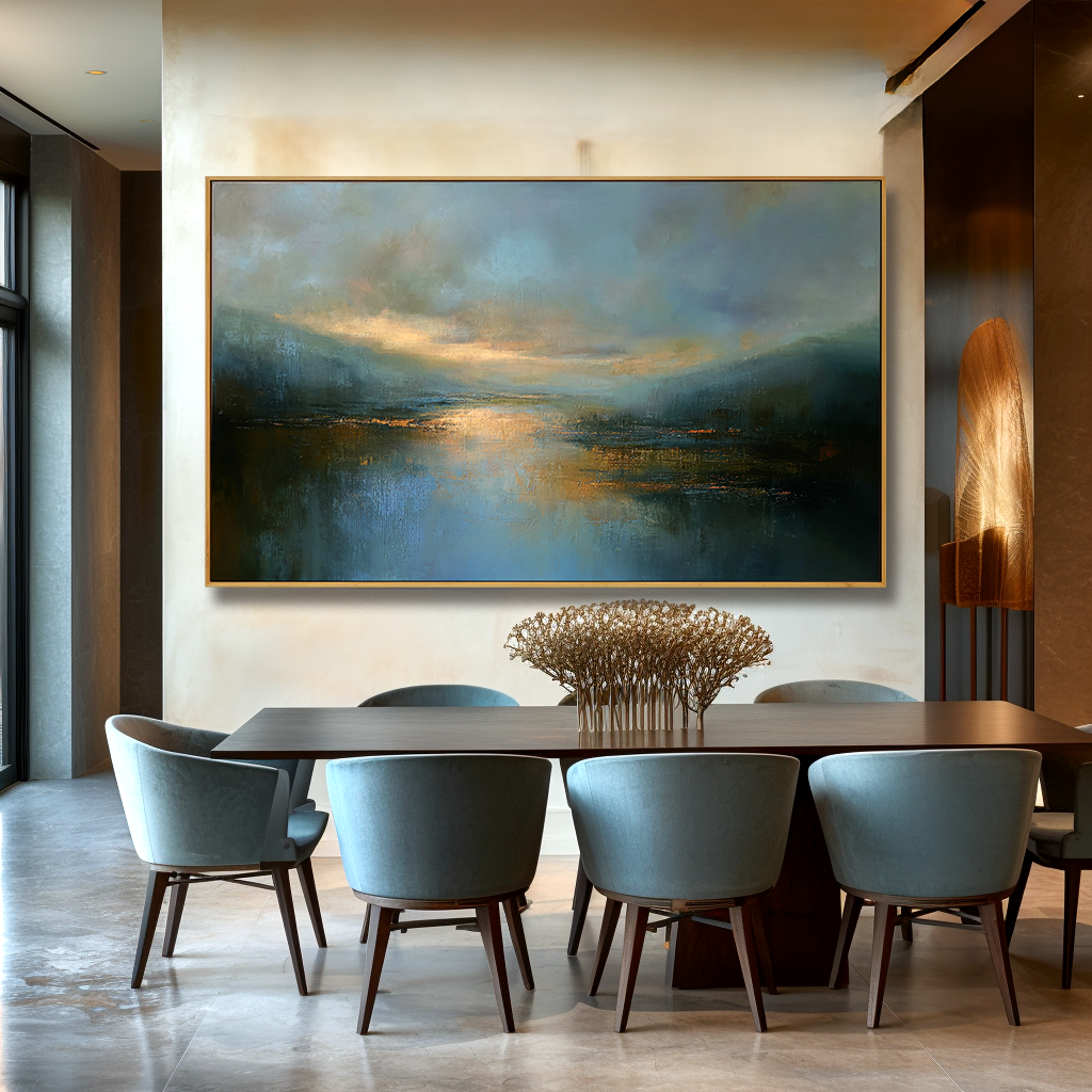 Deep Water Calm – Hand-Painted Landscape Wall Art with Layered Texture for Modern Home Decor