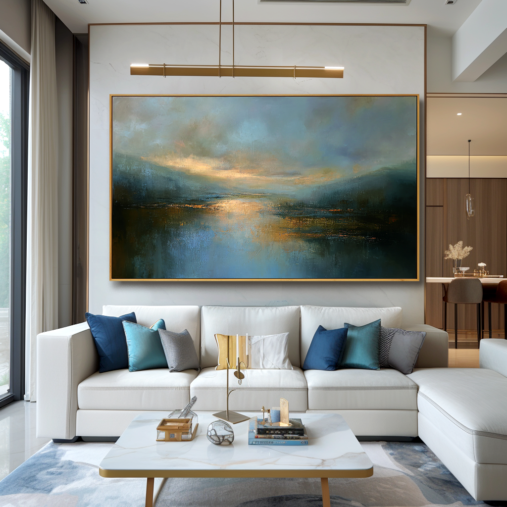 Deep Water Calm – Hand-Painted Landscape Wall Art with Layered Texture for Modern Home Decor