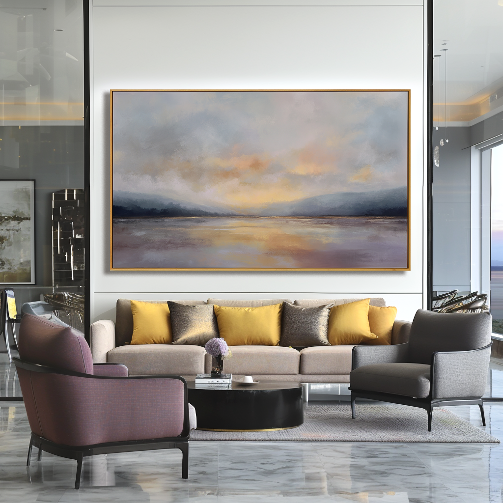 Still Horizon Glow – Hand-Painted Landscape Wall Art with Soft Texture for Modern Home Decor