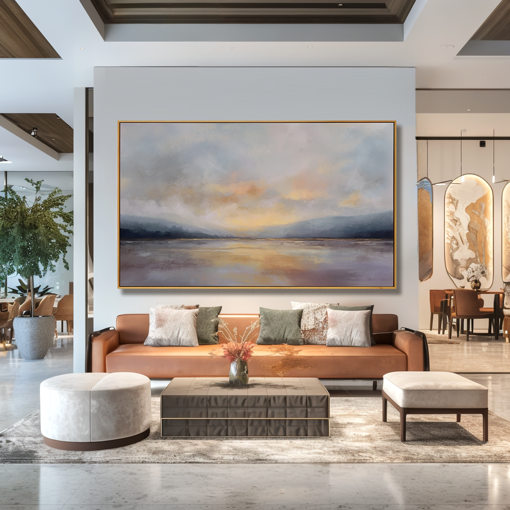 Still Horizon Glow – Hand-Painted Landscape Wall Art with Soft Texture for Modern Home Decor