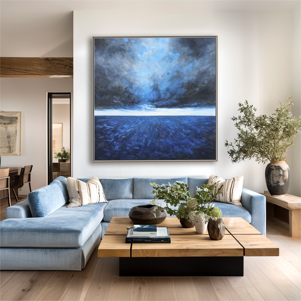 Eternal Tide – Textured Abstract Ocean Oil Painting, Modern Blue Seascape Wall Art for Living Room