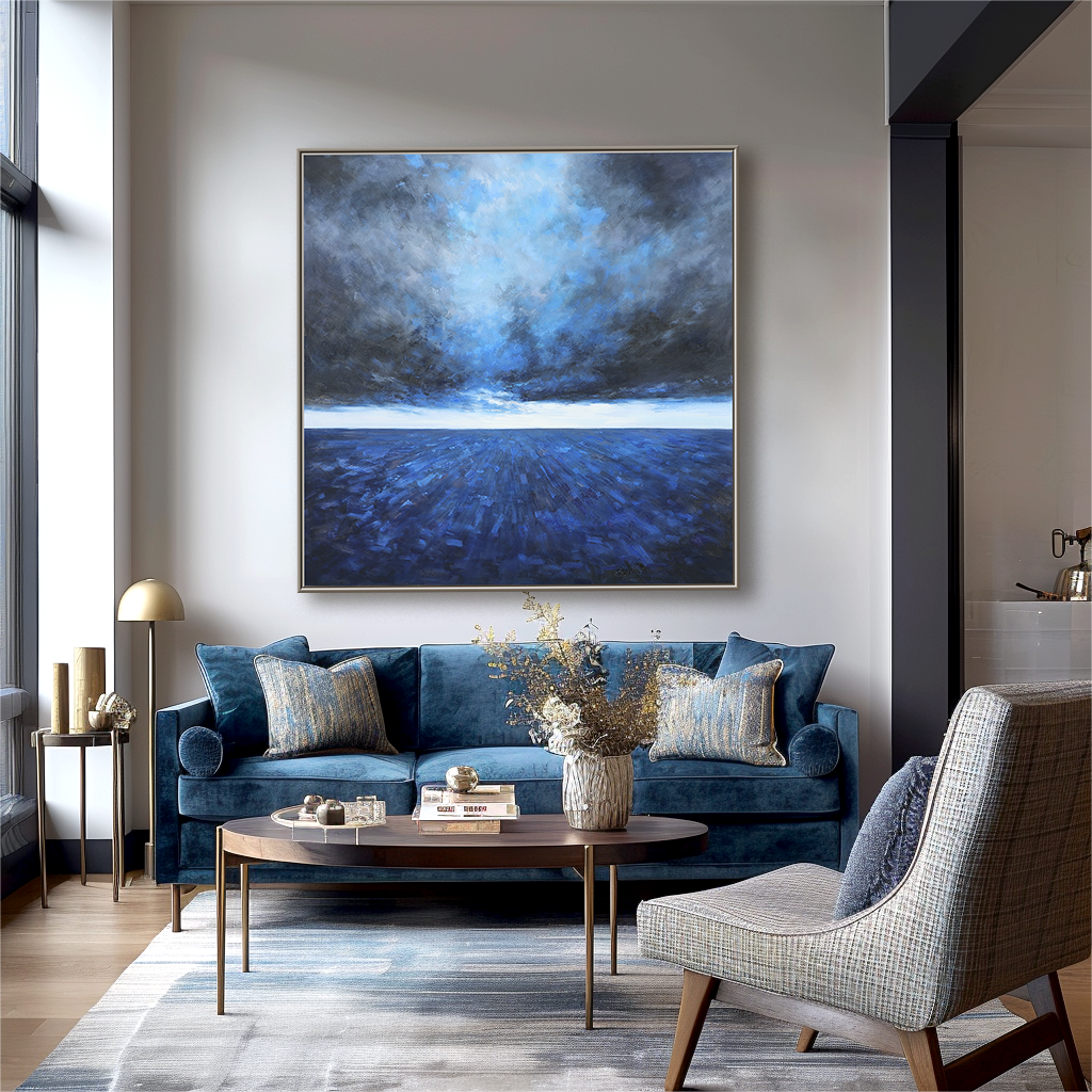 Eternal Tide – Textured Abstract Ocean Oil Painting, Modern Blue Seascape Wall Art for Living Room