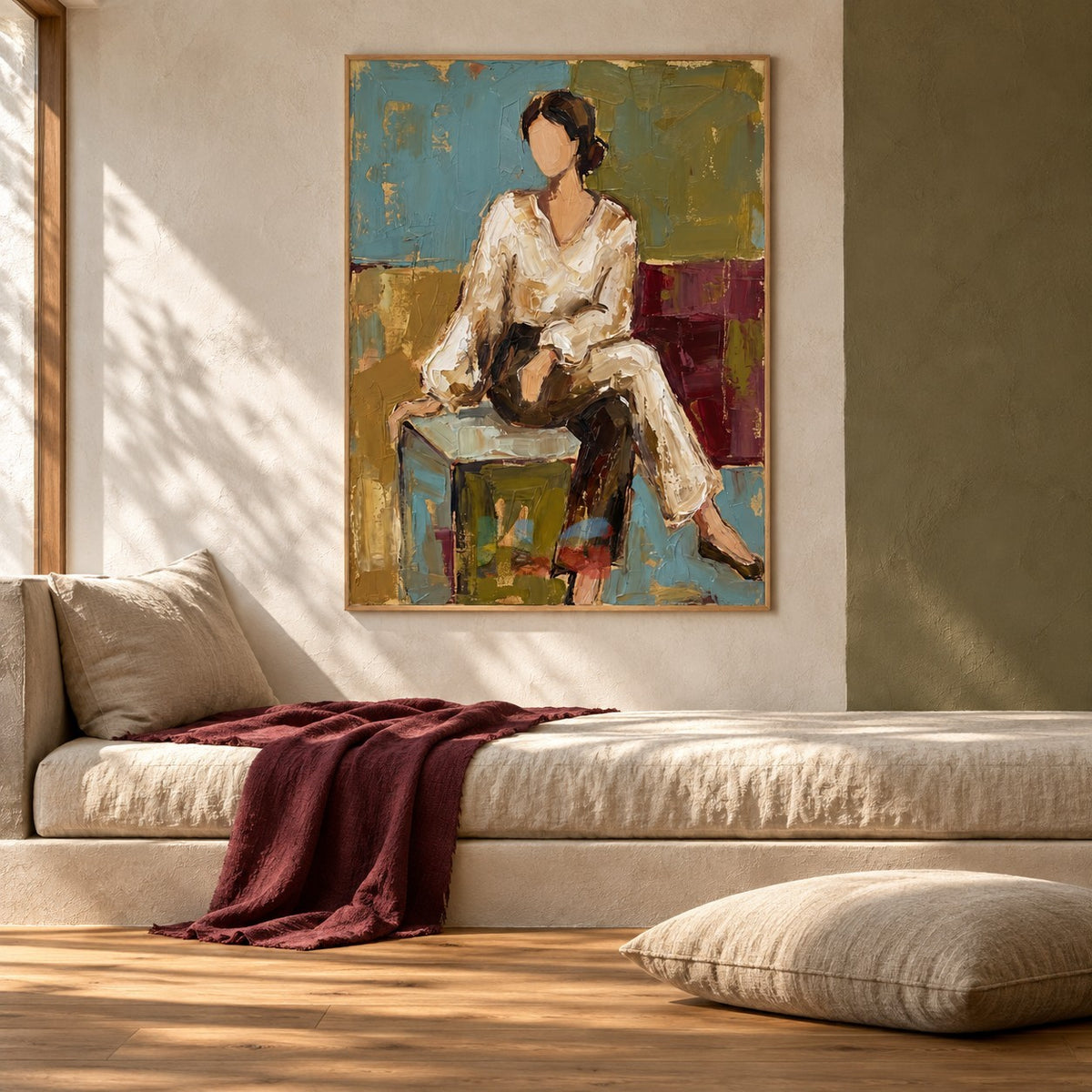 Amber Solace – Textured Seated Woman Wall Art