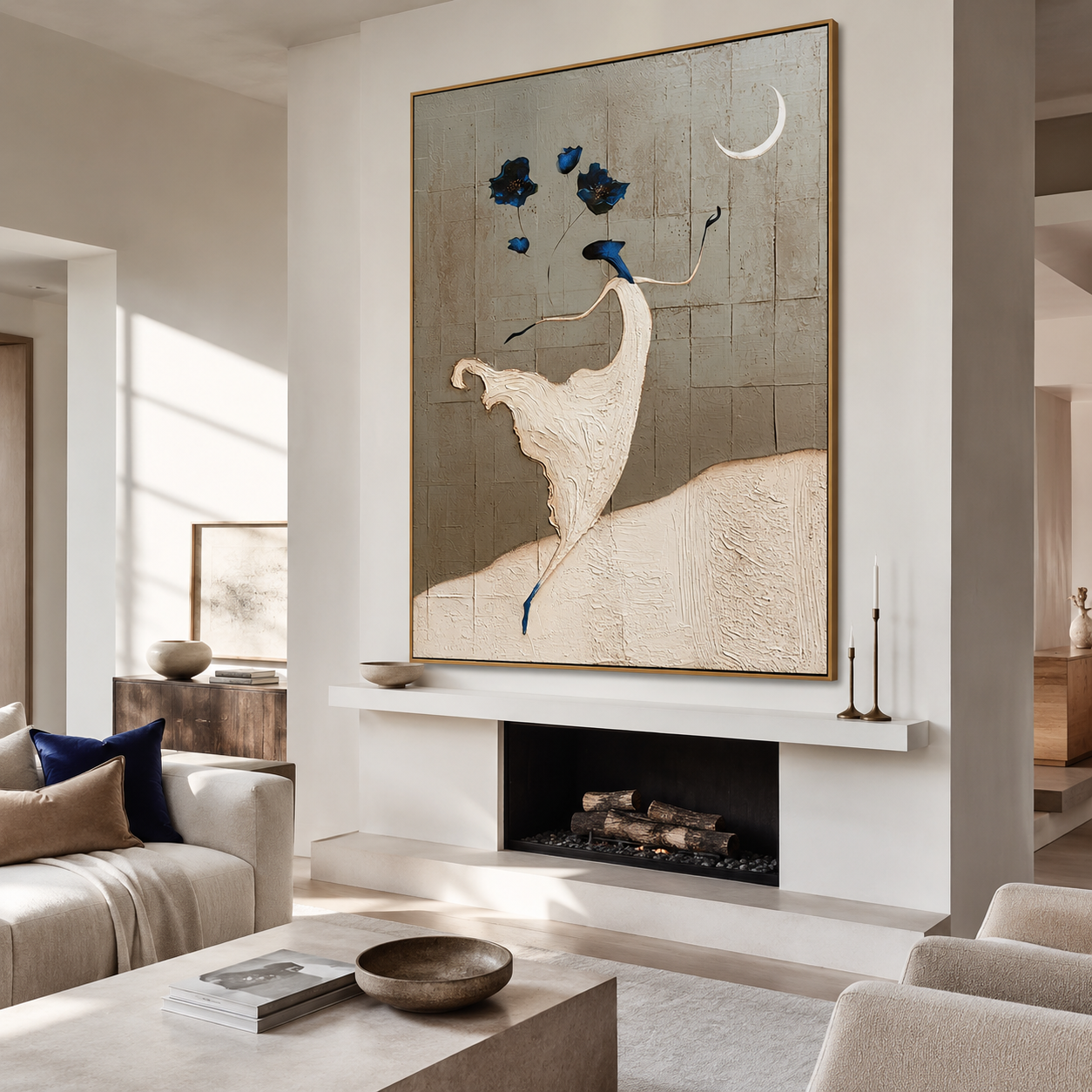 Moonlit Bloom - Hand-Painted Abstract Floral Figure Painting Acoustic Panel