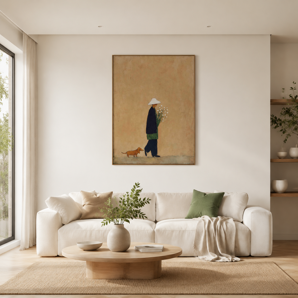 Quiet Meadow Stroll - Hand-Painted Minimalist Figure Art Acoustic Panel