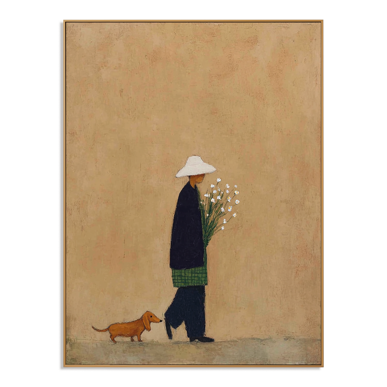 Quiet Meadow Stroll - Hand-Painted Minimalist Figure Art Acoustic Panel